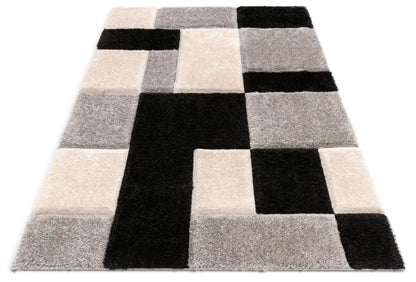 Escondido Black Modern Geometric 3D Textured Shag Rug Well Woven