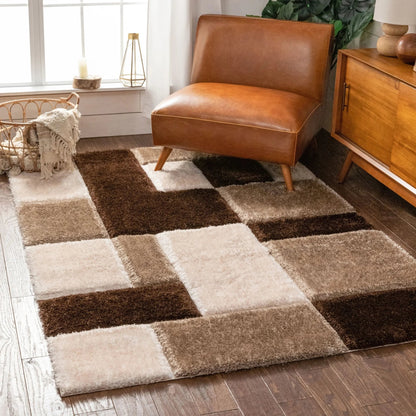 Escondido Brown Modern Geometric 3D Textured Shag Rug Well Woven