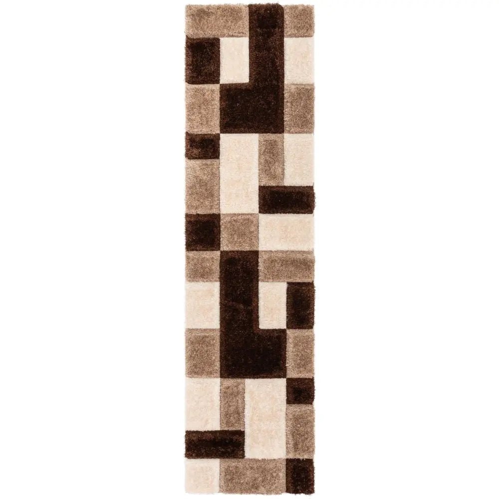 Escondido Brown Modern Geometric 3D Textured Shag Rug Well Woven