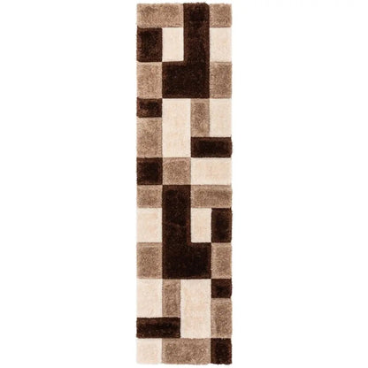Escondido Brown Modern Geometric 3D Textured Shag Rug Well Woven