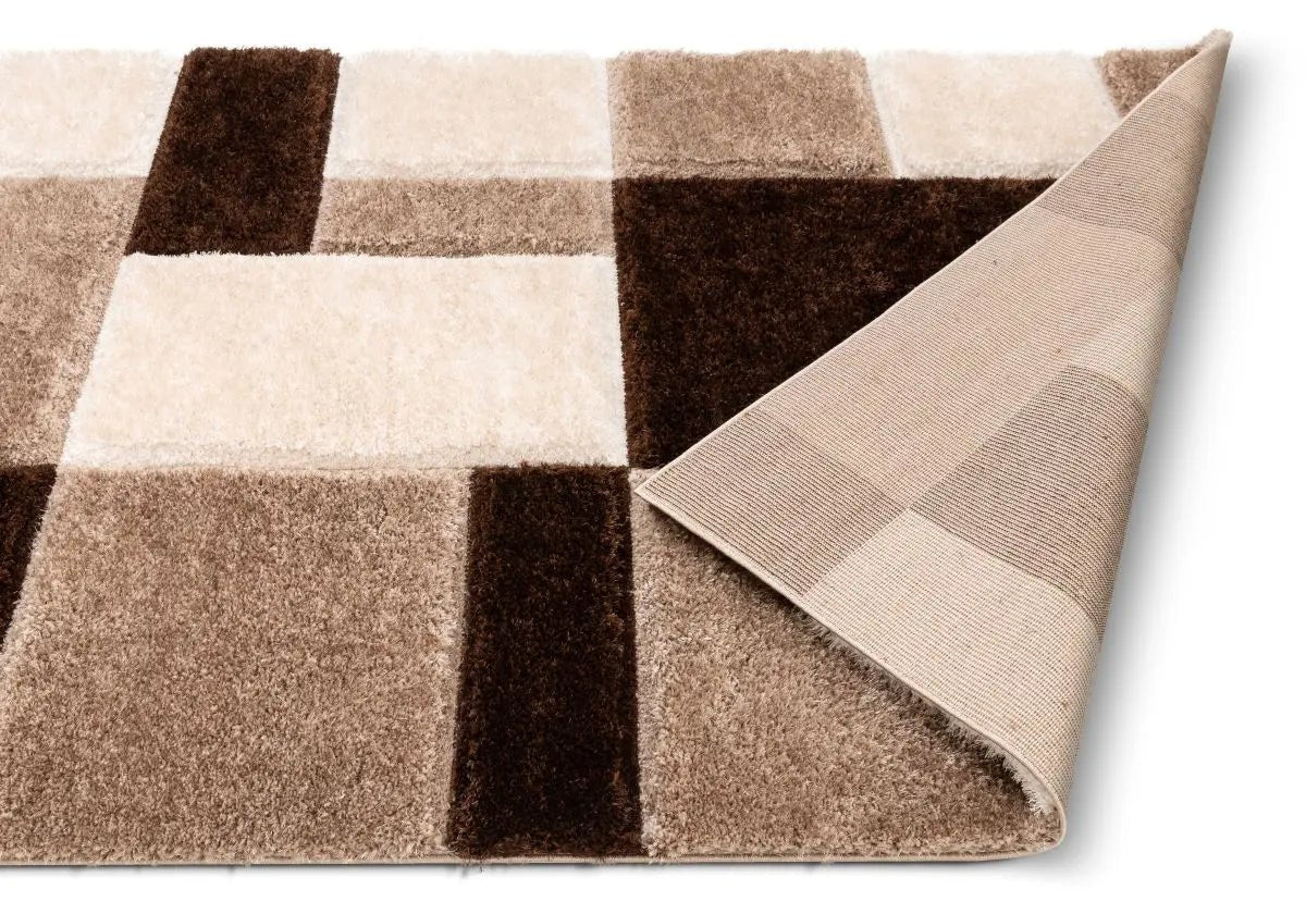 Escondido Brown Modern Geometric 3D Textured Shag Rug Well Woven