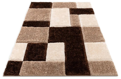 Escondido Brown Modern Geometric 3D Textured Shag Rug Well Woven
