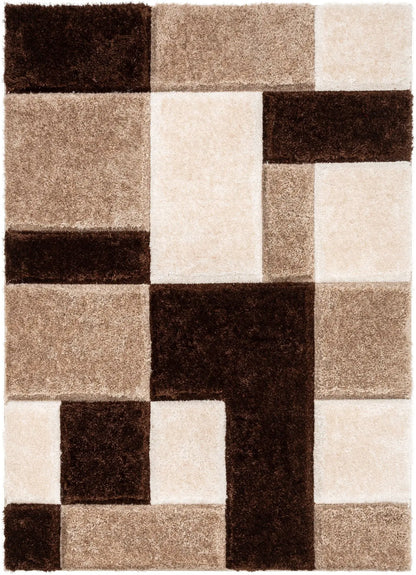 Escondido Brown Modern Geometric 3D Textured Shag Rug Well Woven