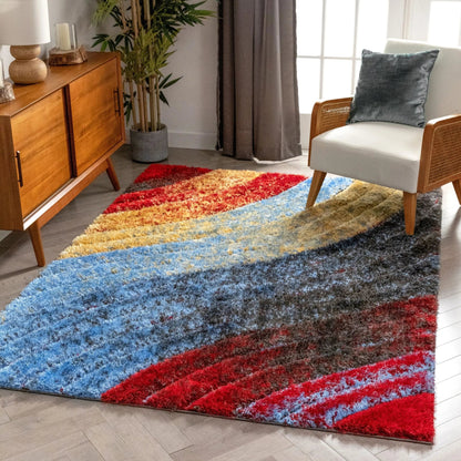 Mojave Red Multi-Color Rainbow Modern 3D Textured Shag Rug Well Woven