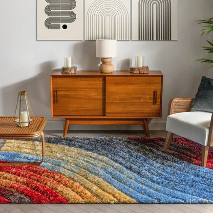 Mojave Red Multi-Color Rainbow Modern 3D Textured Shag Rug Well Woven