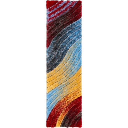 Mojave Red Multi-Color Rainbow Modern 3D Textured Shag Rug Well Woven