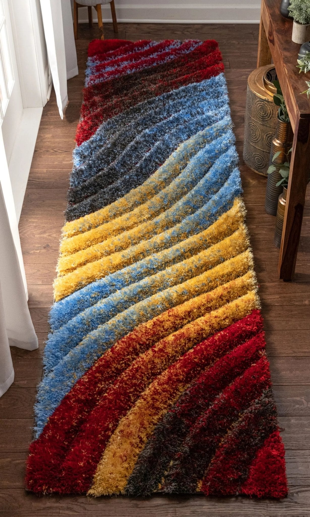 Mojave Red Multi-Color Rainbow Modern 3D Textured Shag Rug Well Woven