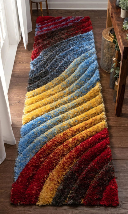 Mojave Red Multi-Color Rainbow Modern 3D Textured Shag Rug Well Woven