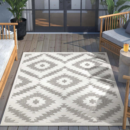 Keiko Tribal Moroccan Indoor/Outdoor Grey High-Low Rug Well Woven