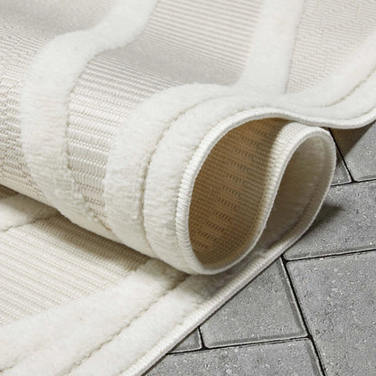 Mali Tribal Diamond Pattern Indoor/Outdoor Ivory High-Low Rug Well Woven