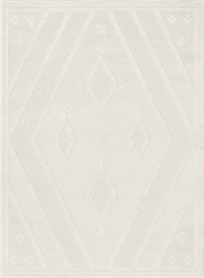 Mali Tribal Diamond Pattern Indoor/Outdoor Ivory High-Low Rug Well Woven