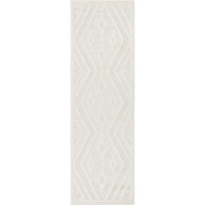 Mali Tribal Diamond Pattern Indoor/Outdoor Ivory High-Low Rug Well Woven