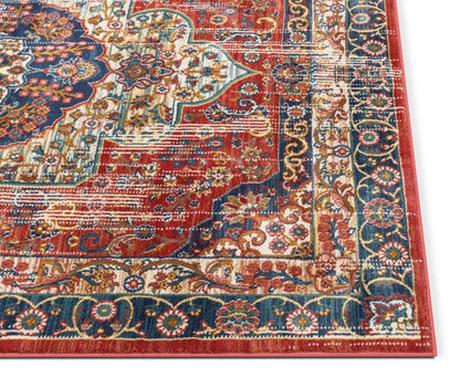 Alisha Crimson Traditional Medallion Distressed Rug Well Woven