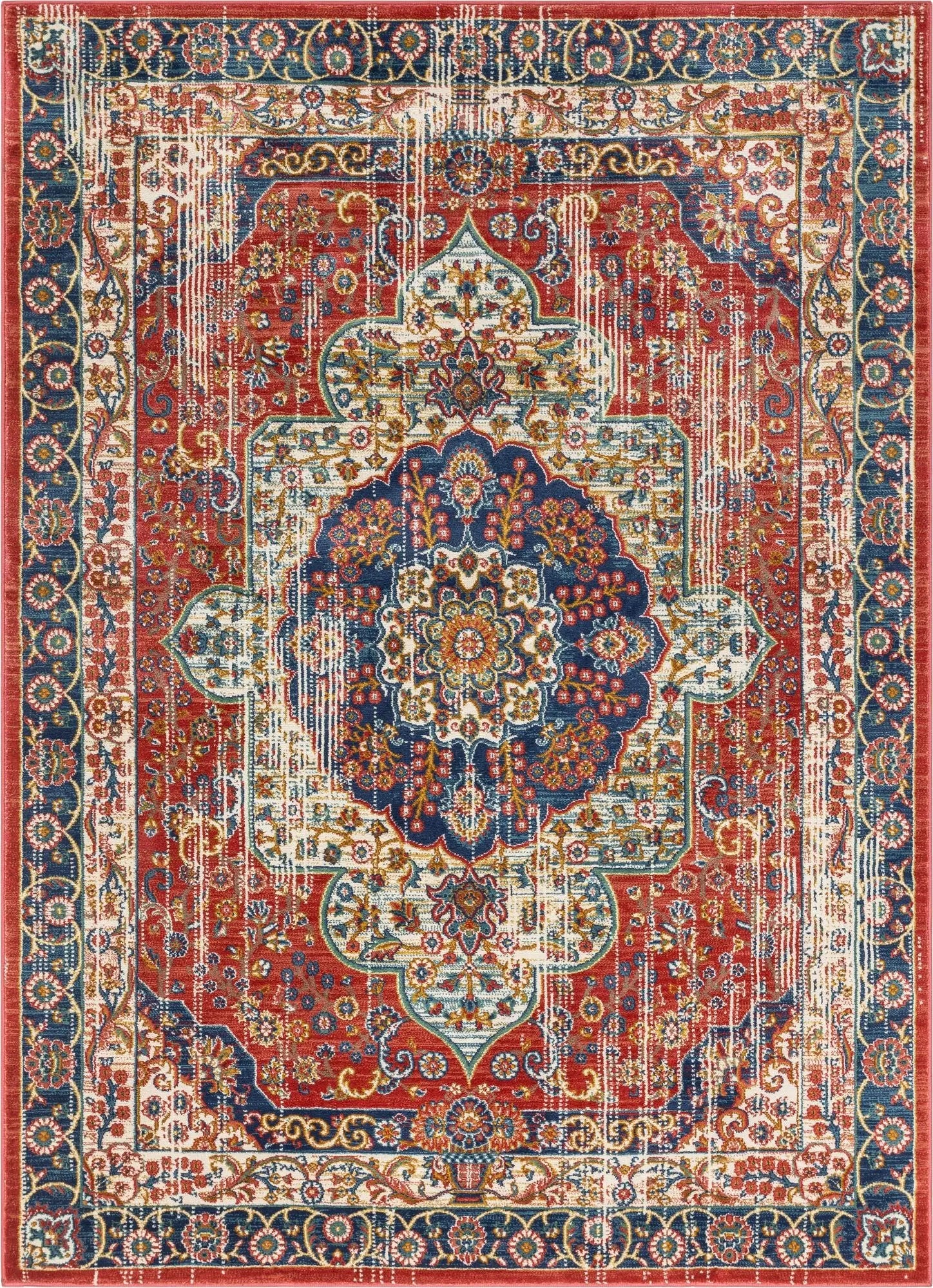 Alisha Crimson Traditional Medallion Distressed Rug Well Woven
