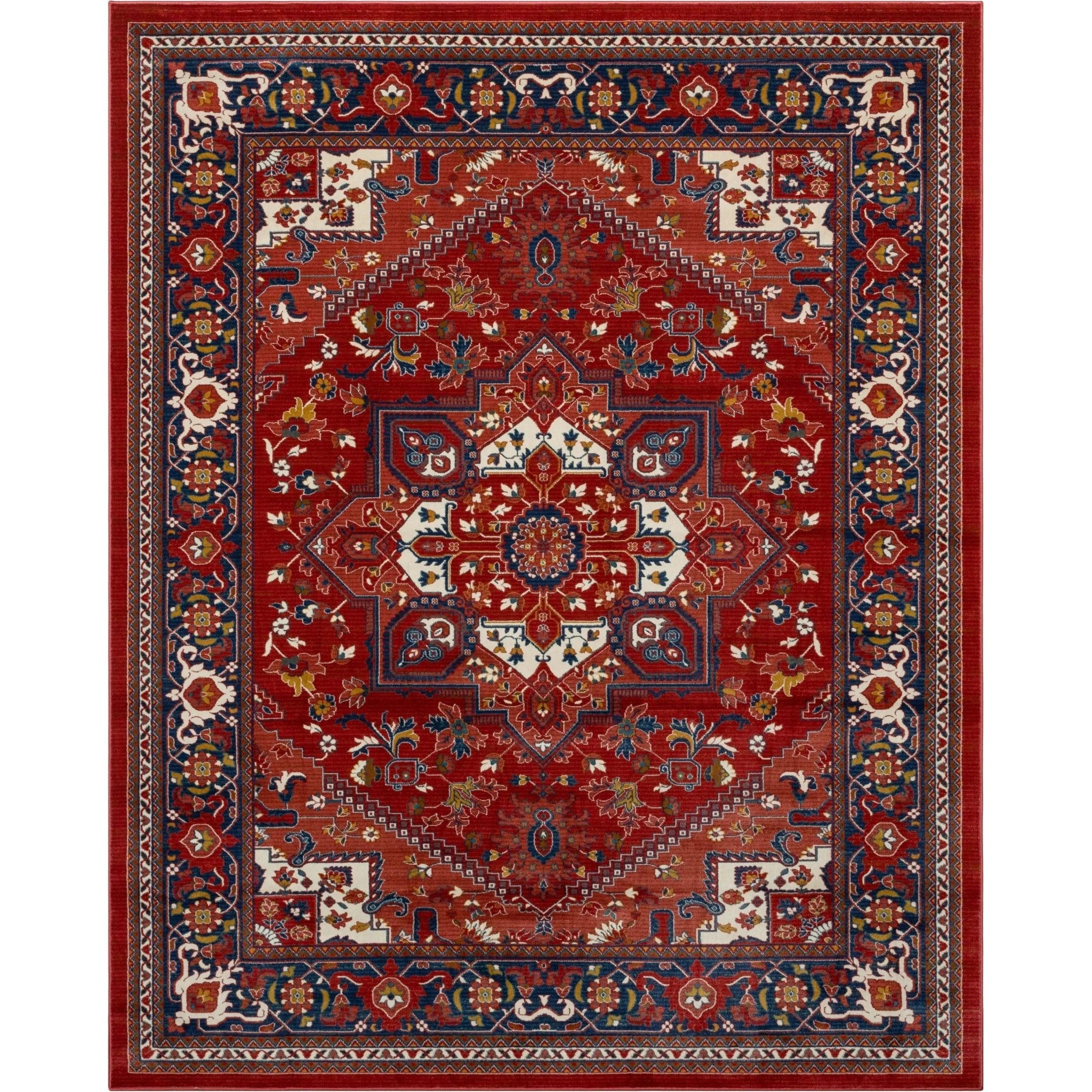 Jackie Crimson Traditional Medallion Tribal Rug Well Woven