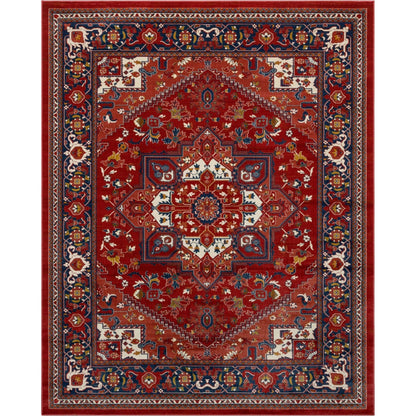 Jackie Crimson Traditional Medallion Tribal Rug Well Woven