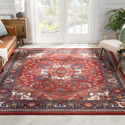 Jackie Crimson Traditional Medallion Tribal Rug Well Woven