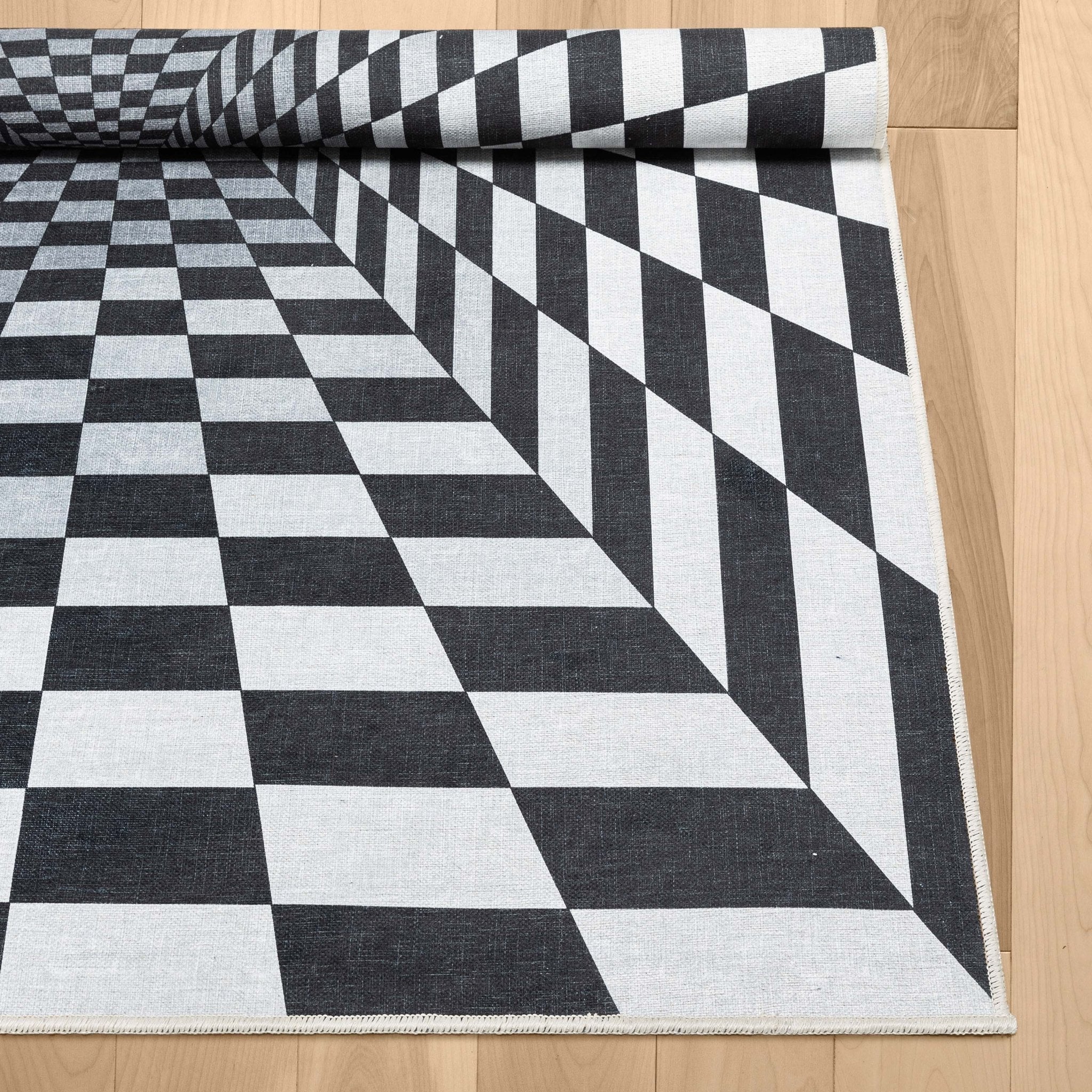 Warp Bottomless Hole 3D Geometric Black Ivory Area Flat-Weave Rug Well Woven