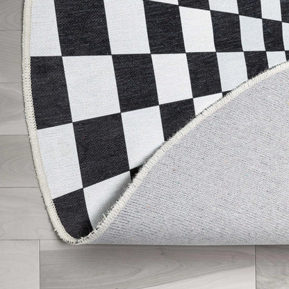 Vortex 3D Bottomless Hole Black Ivory Area Flat-Weave Rug Well Woven