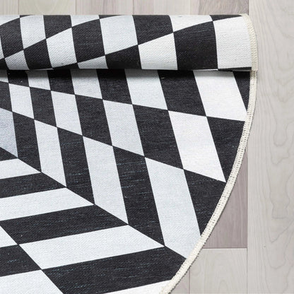 Optical Illusion 3D Bottomless Hole Black Ivory Area Flat-Weave Rug Well Woven