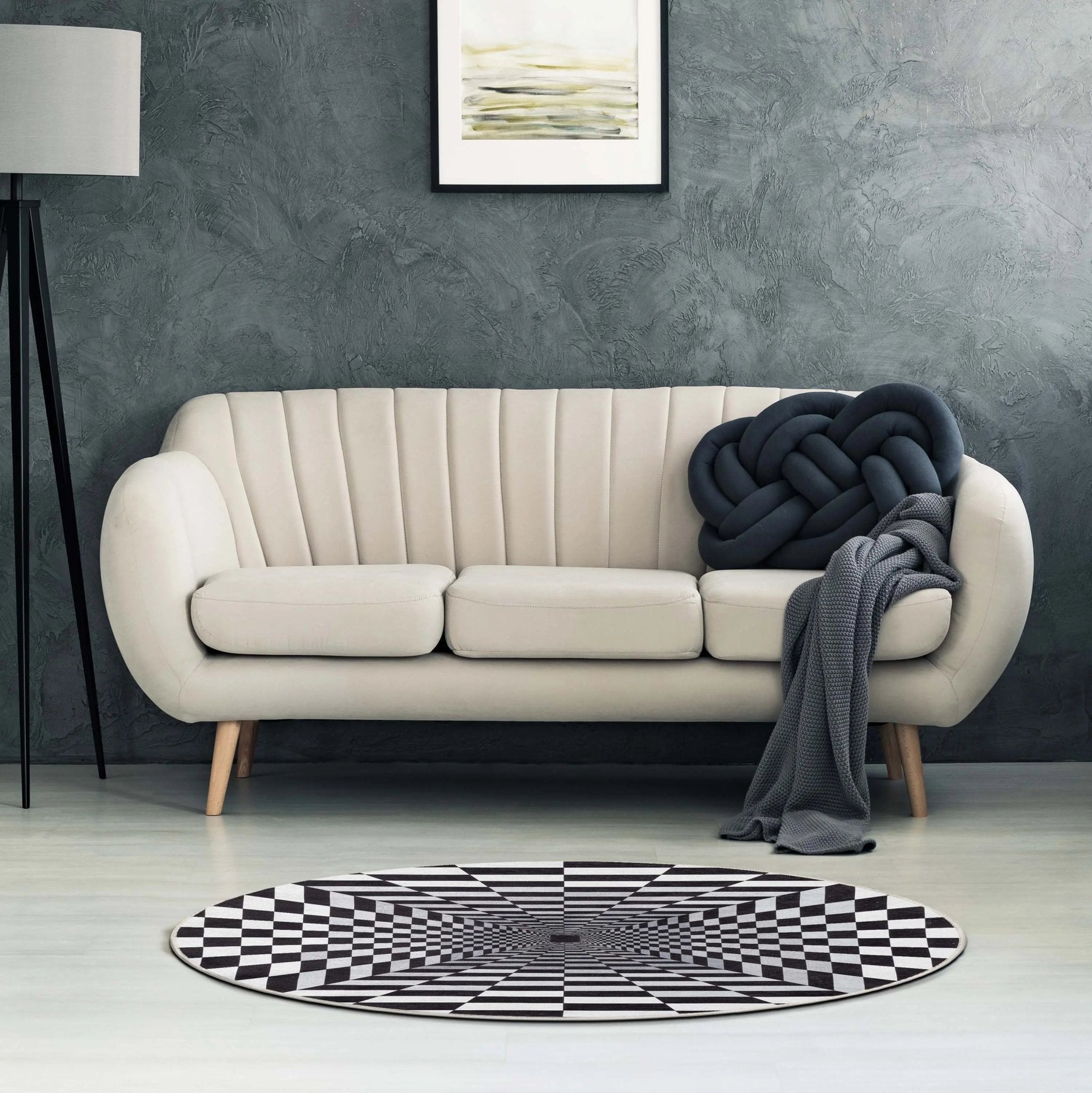 Optical Illusion 3D Bottomless Hole Black Ivory Area Flat-Weave Rug Well Woven