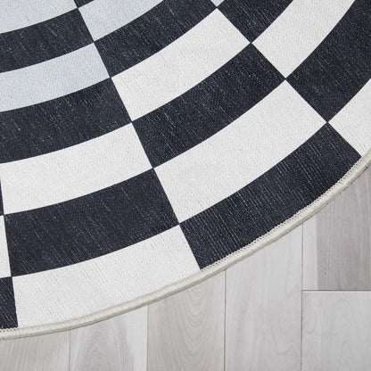 3D Portal Bottomless Hole Black Ivory Area Flat-Weave Rug Well Woven
