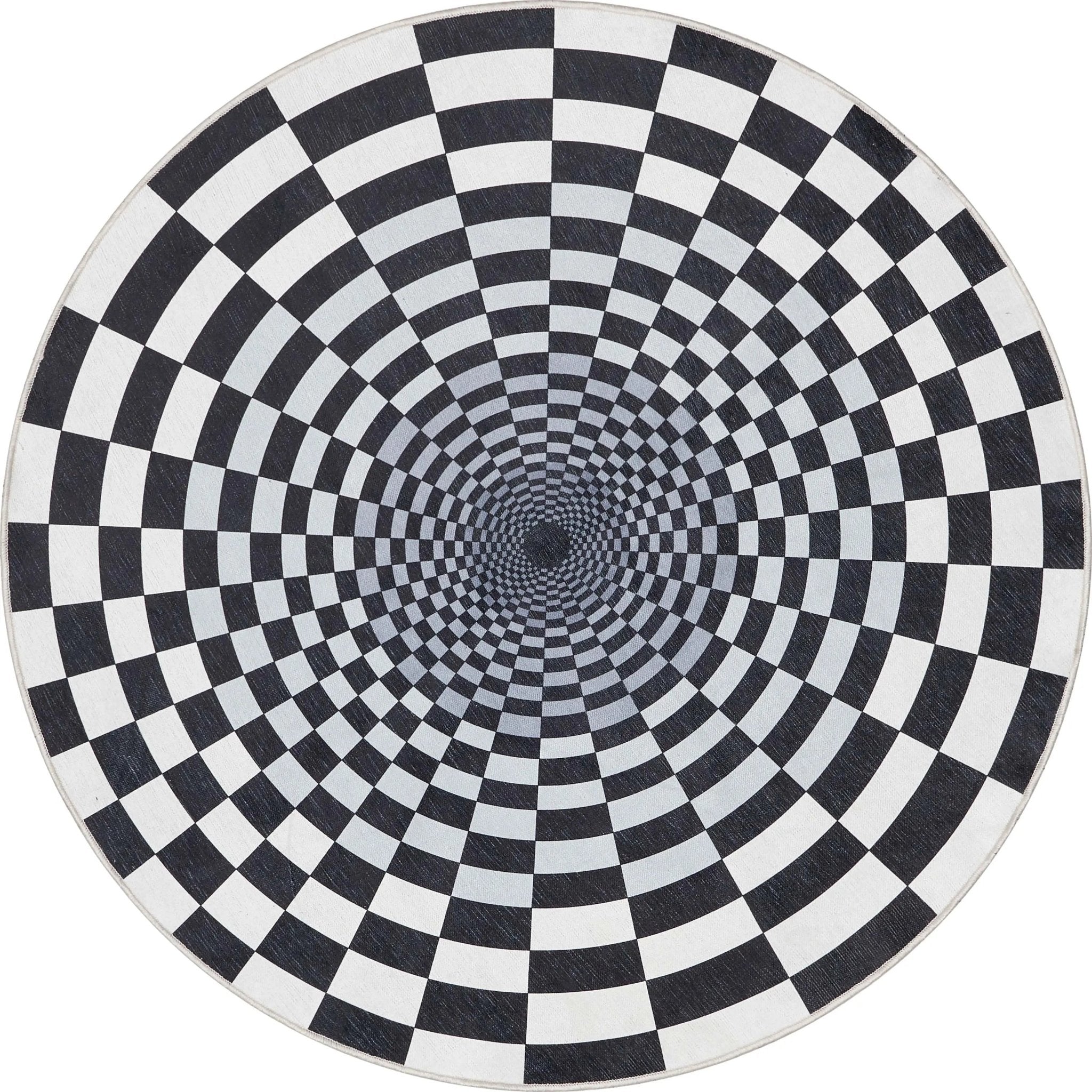 3D Portal Bottomless Hole Black Ivory Area Flat-Weave Rug Well Woven