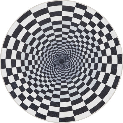 3D Portal Bottomless Hole Black Ivory Area Flat-Weave Rug Well Woven