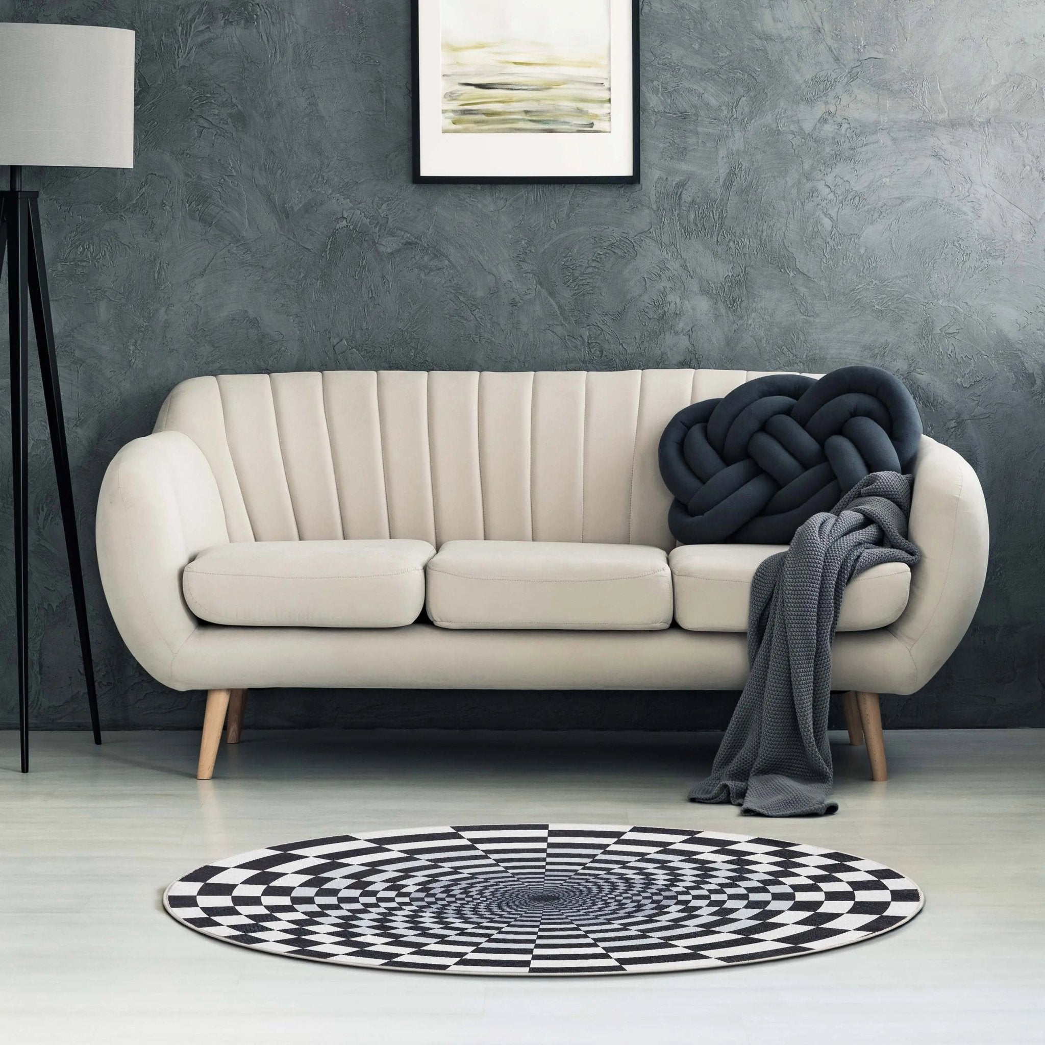 3D Portal Bottomless Hole Black Ivory Area Flat-Weave Rug Well Woven