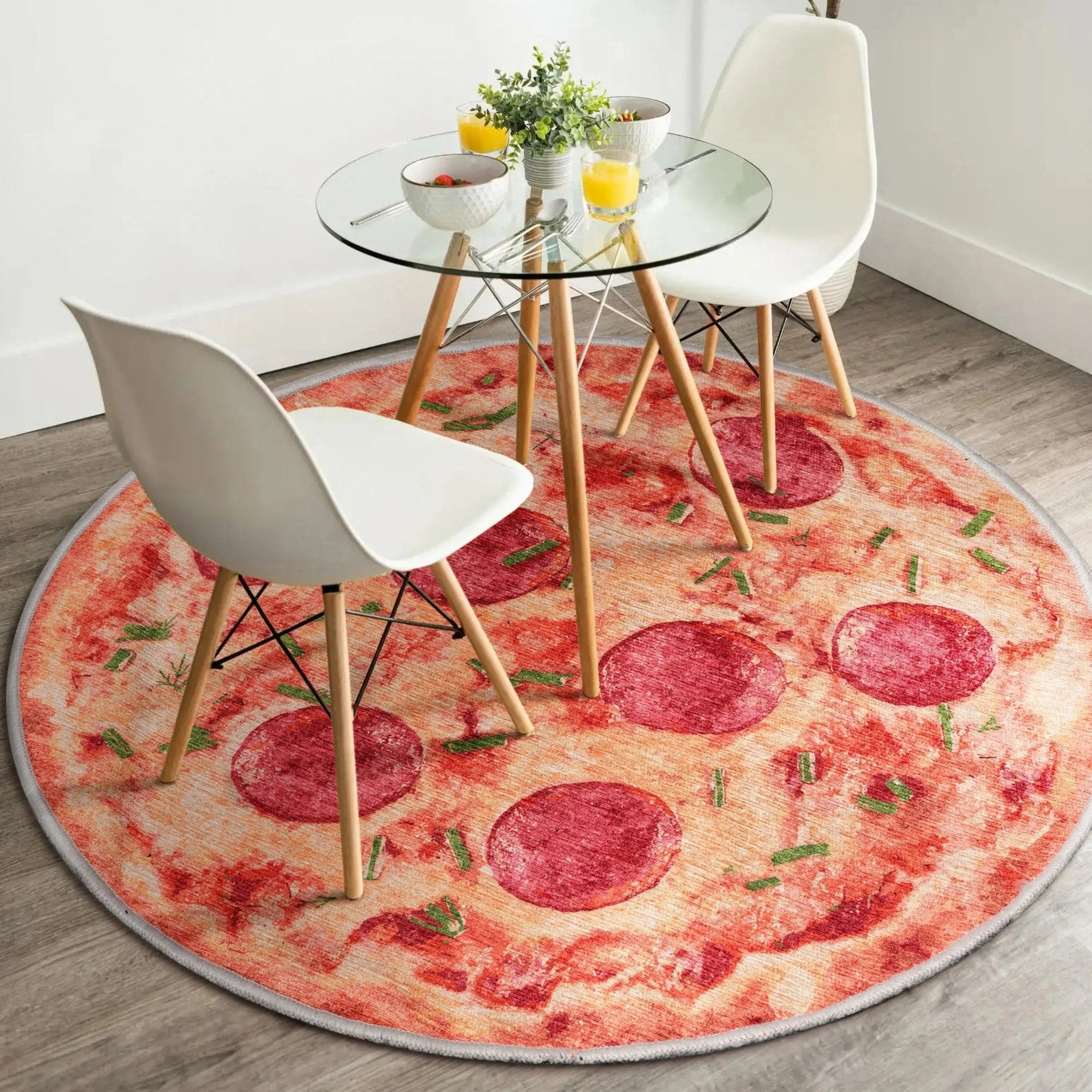 Pizza Novelty Orange Flat-Weave Rug Well Woven