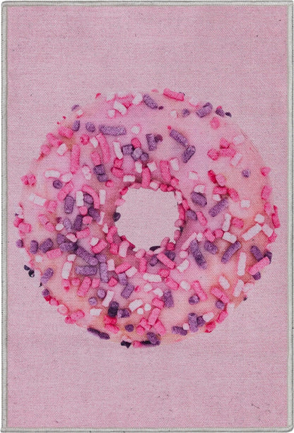 Pink Sprinkles Donut Novelty Pink Flat-Weave Rug Well Woven