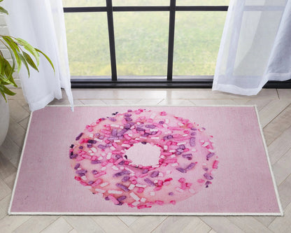 Pink Sprinkles Donut Novelty Pink Flat-Weave Rug Well Woven