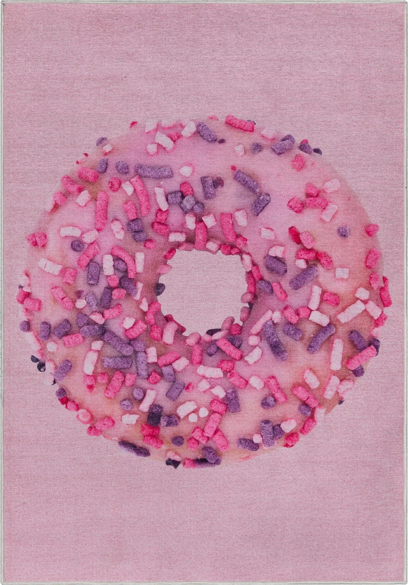 Pink Sprinkles Donut Novelty Pink Flat-Weave Rug Well Woven