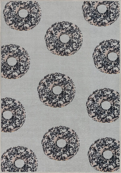 Multi White Sprinkles Donut Novelty Ivory Black Flat-Weave Rug Well Woven