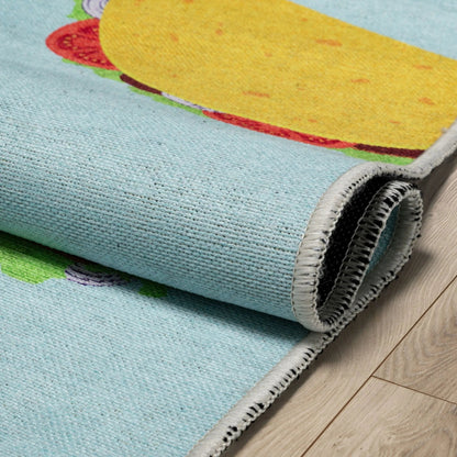 Multi Tacos Novelty Multi Blue Flat-Weave Rug Well Woven