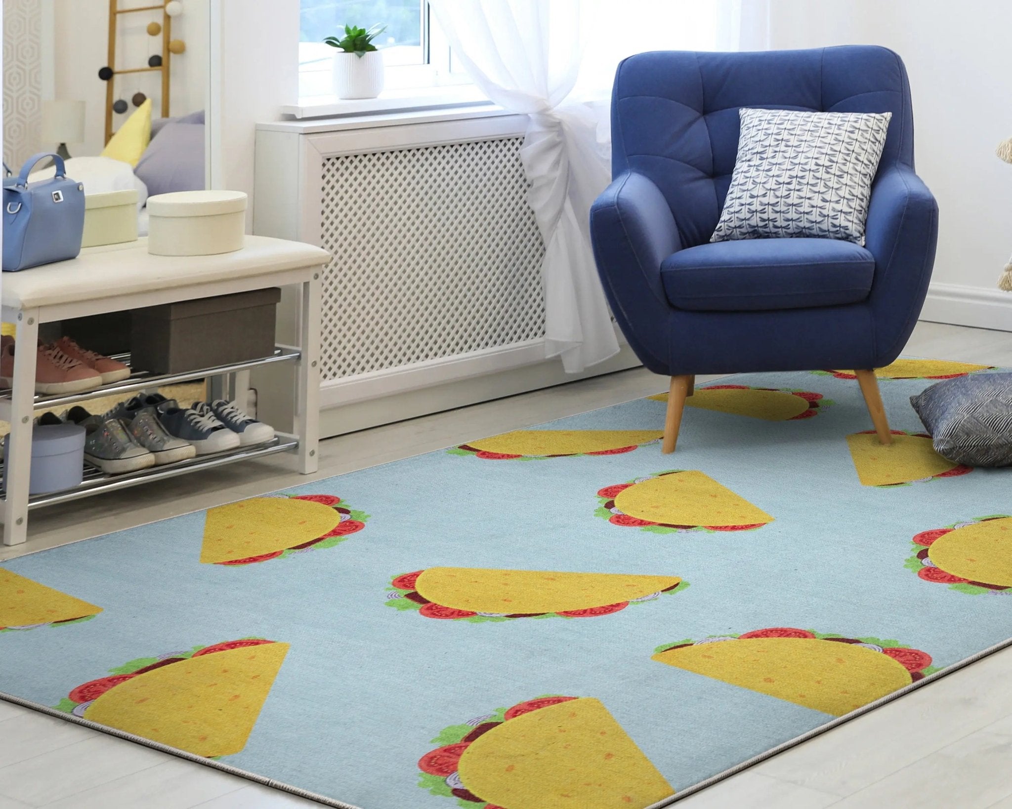 Multi Tacos Novelty Multi Blue Flat-Weave Rug Well Woven