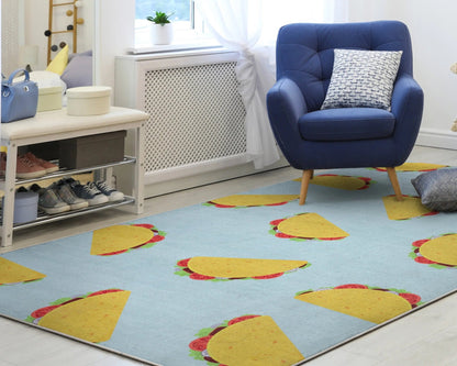 Multi Tacos Novelty Multi Blue Flat-Weave Rug Well Woven