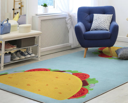 Taco Novelty Multi Blue Flat-Weave Rug Well Woven