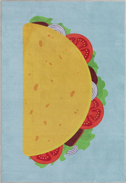 Double Taco Novelty Multi Blue Flat-Weave Rug Well Woven