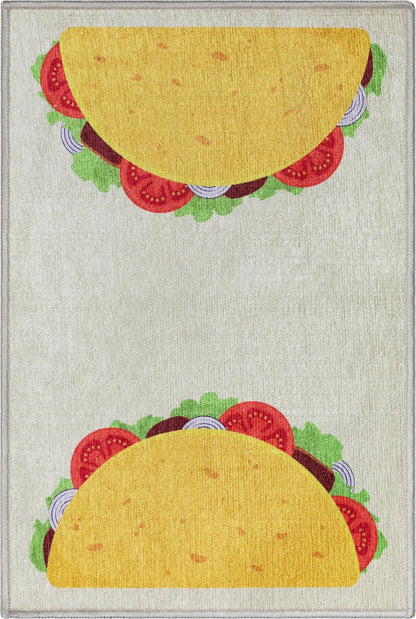Double Taco Novelty Multi Yellow Flat-Weave Rug Well Woven