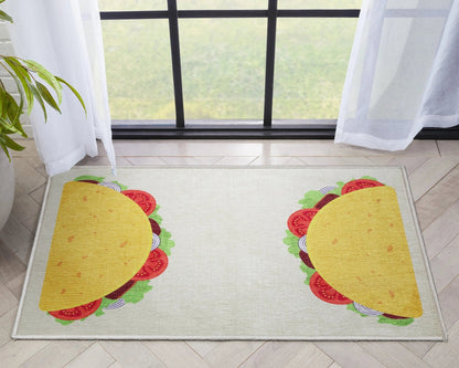 Double Taco Novelty Multi Yellow Flat-Weave Rug Well Woven