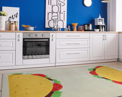 Double Taco Novelty Multi Yellow Flat-Weave Rug Well Woven