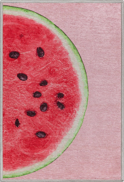 Half Watermelon Novelty Red Pink Flat-Weave Rug Well Woven
