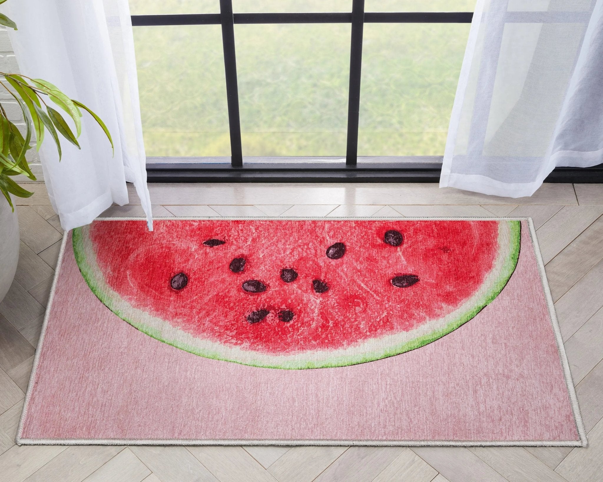 Half Watermelon Novelty Red Pink Flat-Weave Rug Well Woven