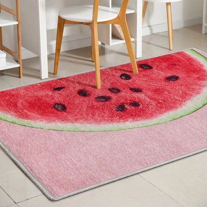 Half Watermelon Novelty Red Pink Flat-Weave Rug Well Woven