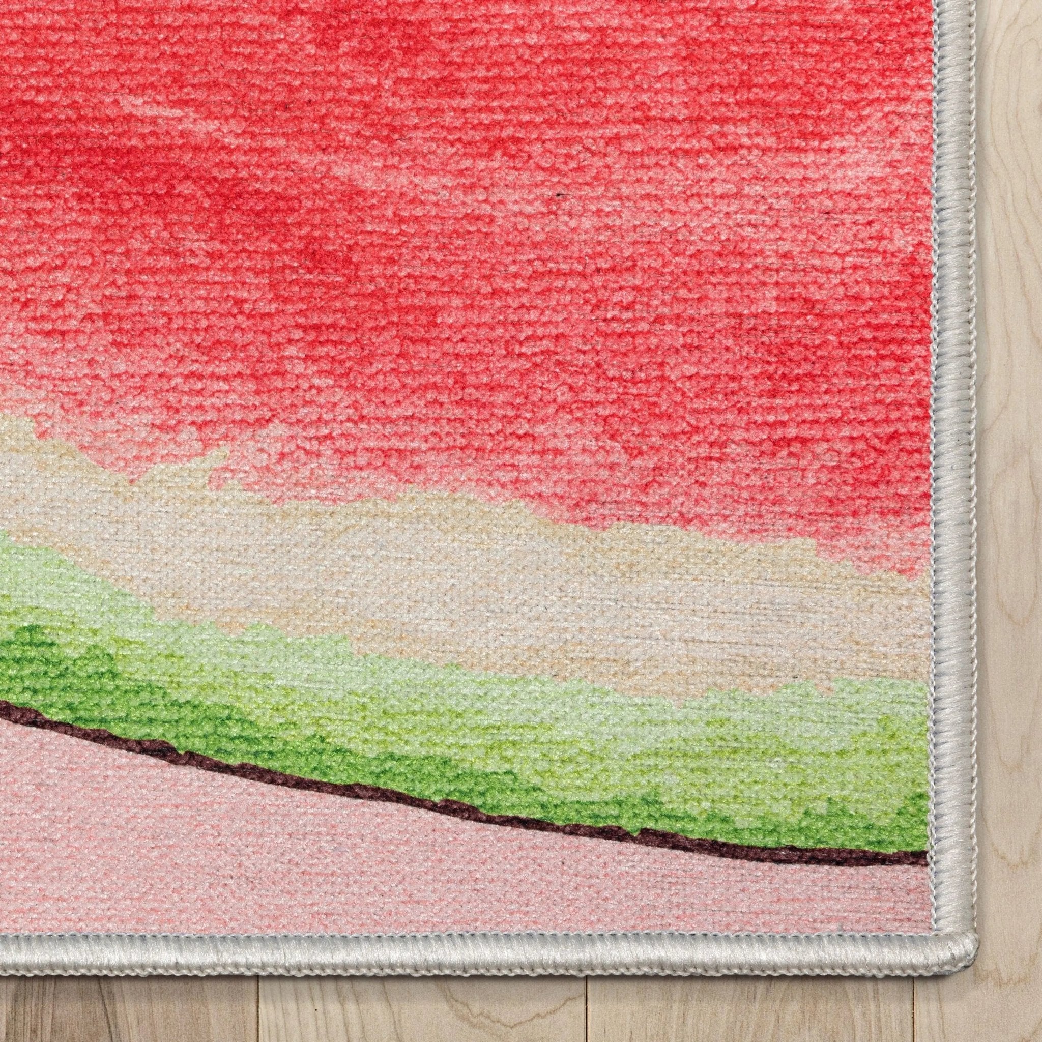 Half Watermelon Novelty Red Pink Flat-Weave Rug Well Woven