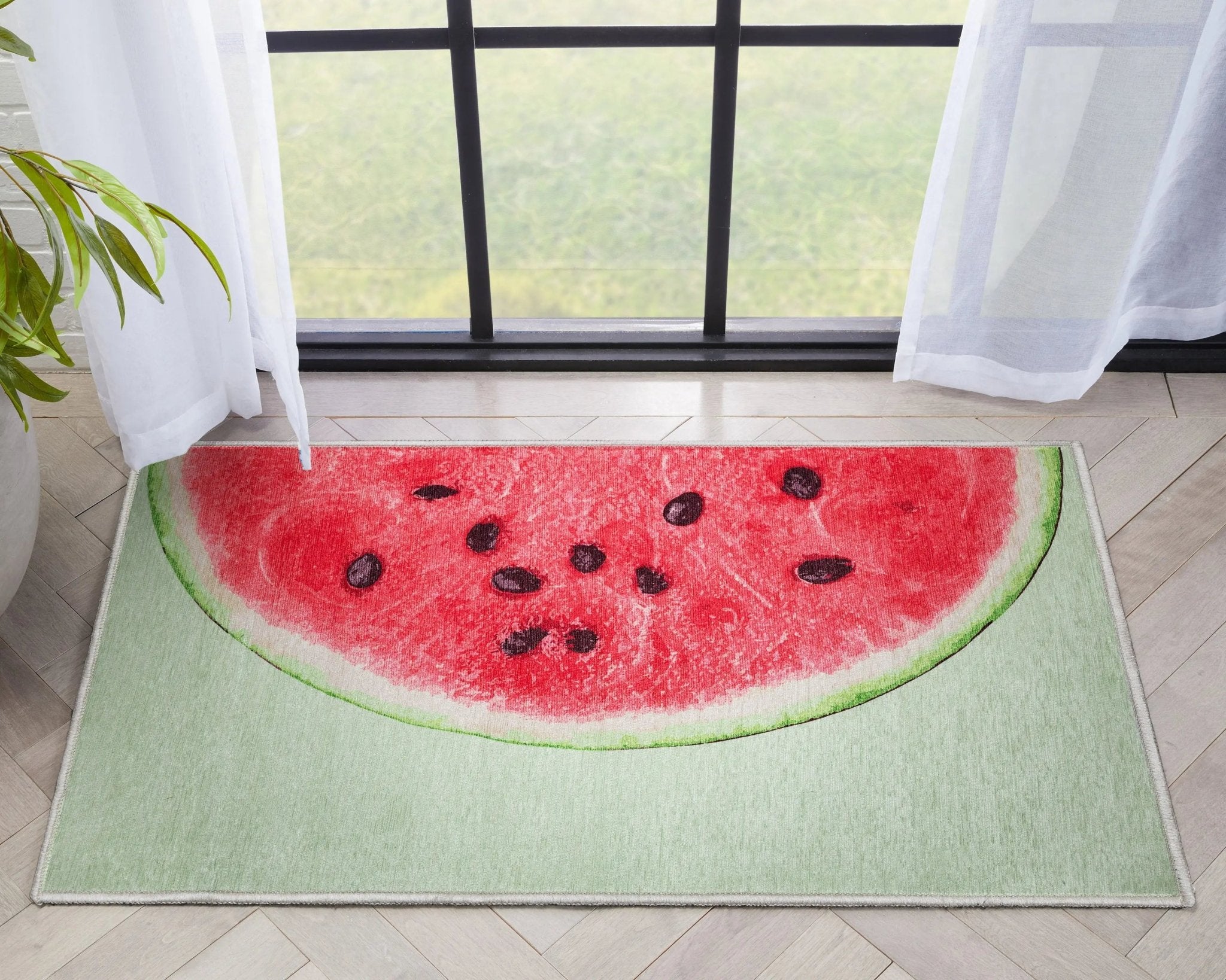 Half Watermelon Novelty Red Lime Flat-Weave Rug Well Woven