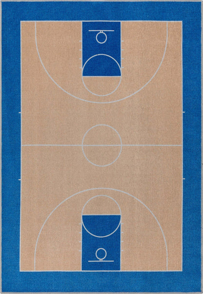 Apollo Basketball Tan Blue Flat-Weave Rug Well Woven