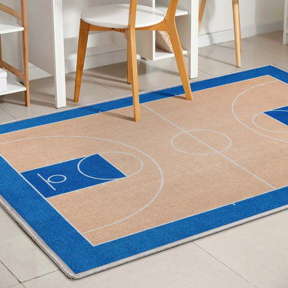 Apollo Basketball Tan Blue Flat-Weave Rug Well Woven