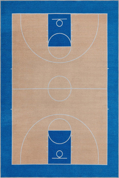 Apollo Basketball Tan Blue Flat-Weave Rug Well Woven